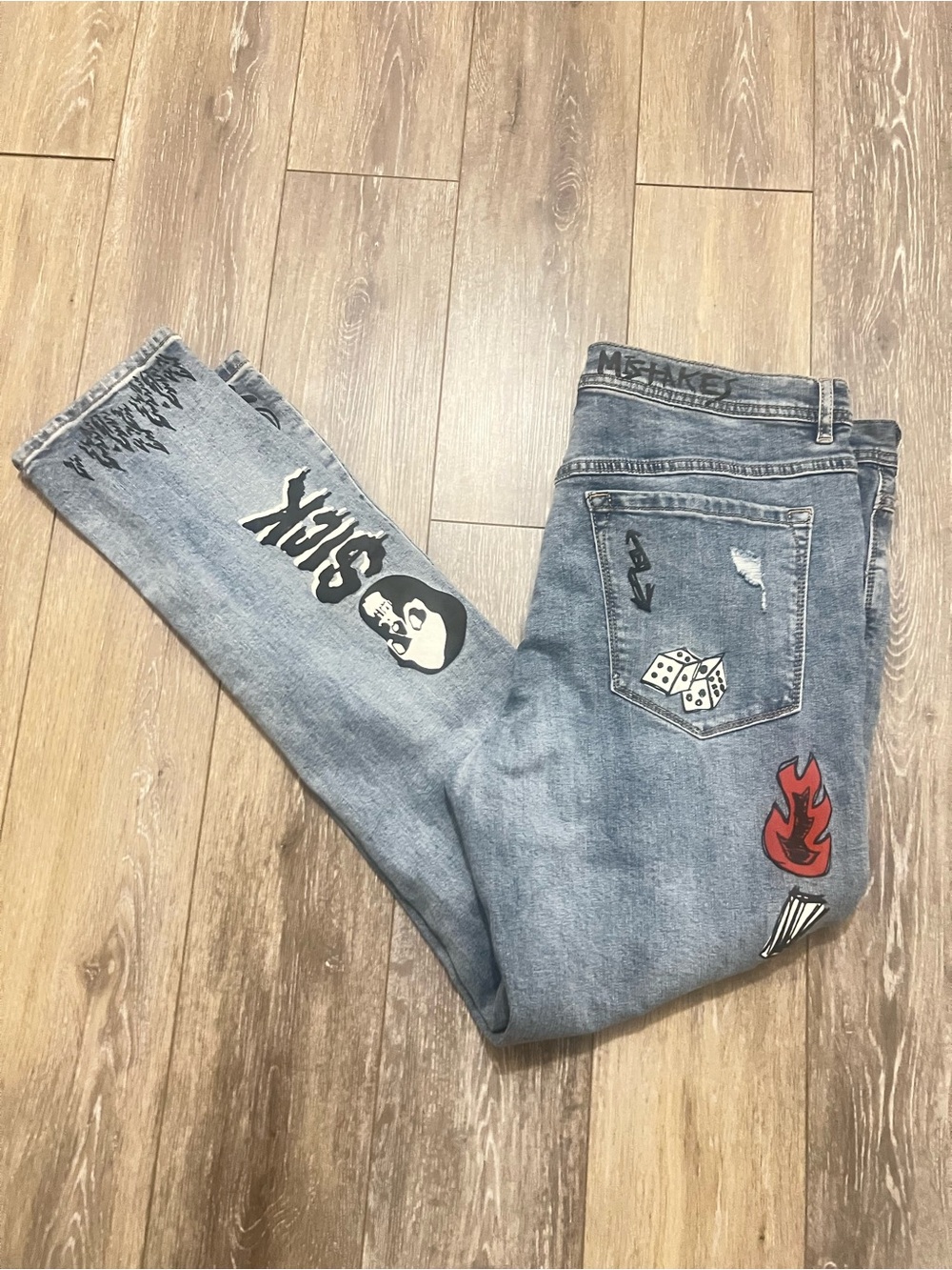 Lure Graphic Light Blue Womens  Jeans distressed taper skinny size 36